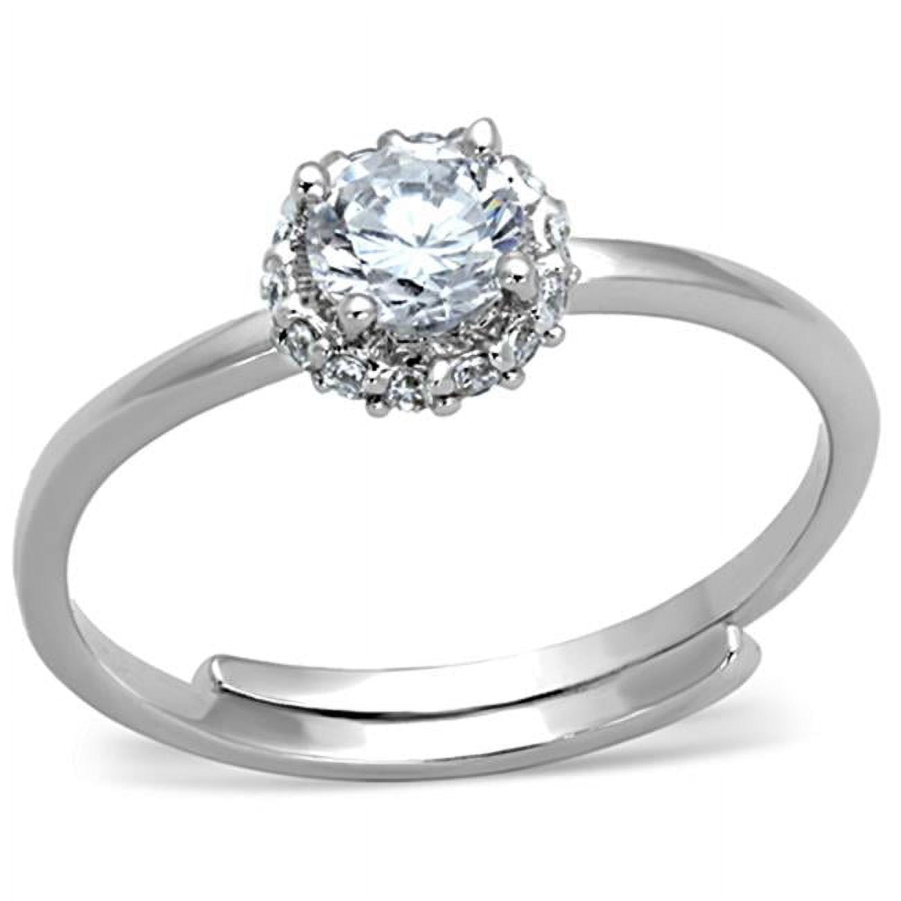 Women Rhodium Brass Ring with AAA Grade CZ in Clear - Size 5