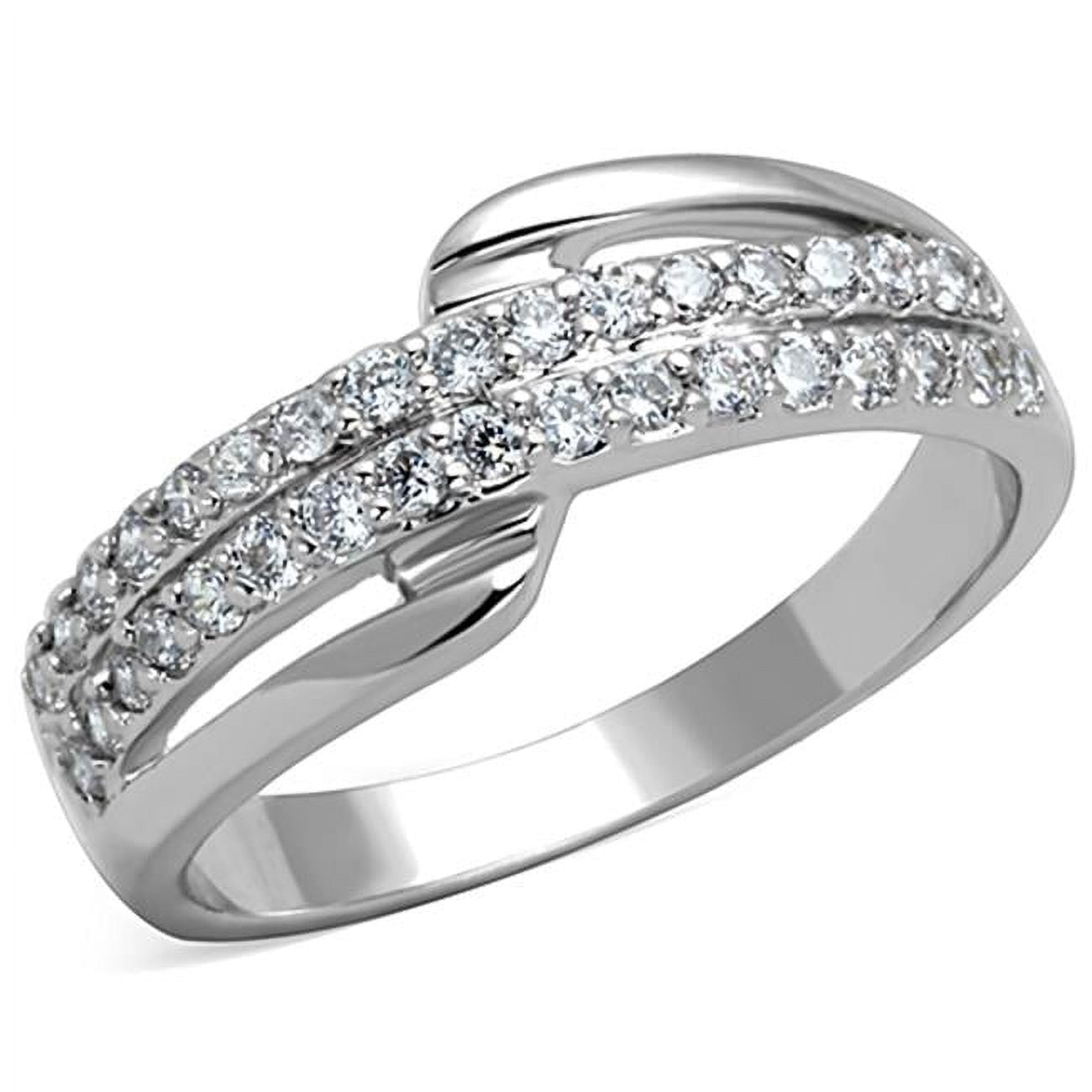 Women Rhodium Brass Ring with AAA Grade CZ in Clear - Size 5