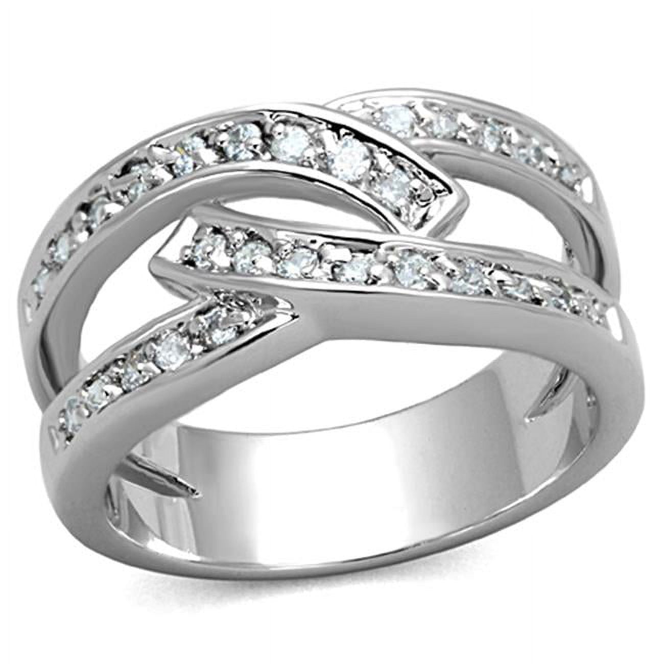 Women Rhodium Brass Ring with AAA Grade CZ in Clear - Size 9