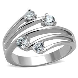 Women Rhodium Brass Ring with AAA Grade CZ in Clear - Size 10
