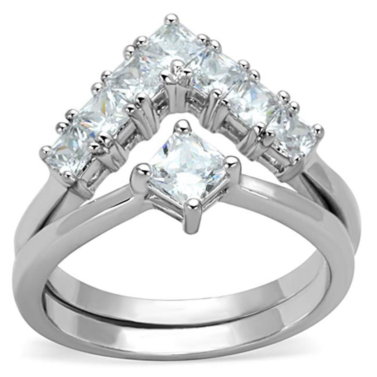 Women Rhodium Brass Ring with AAA Grade CZ in Clear - Size 9