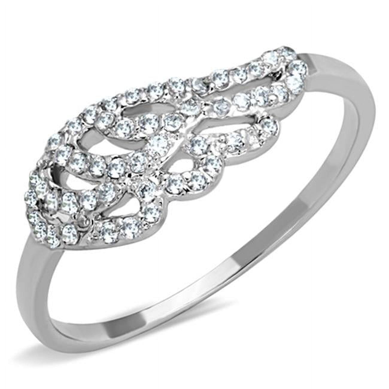 Women Rhodium Brass Ring with AAA Grade CZ in Clear - Size 5