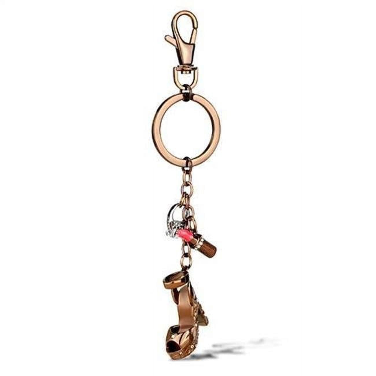 Picture of Alamode TK2896 Unisex Two Tone IP Light Brown Stainless Steel Key Ring with AAA Grade CZ in Clear