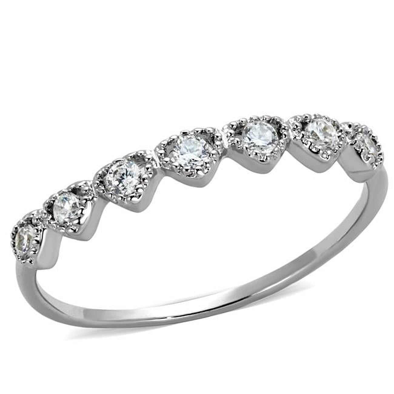 Women Rhodium Brass Ring with AAA Grade CZ in Clear - Size 5