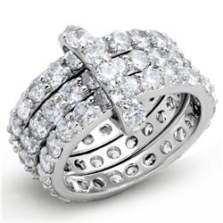 Women Rhodium Brass Ring with AAA Grade CZ in Clear - Size 5