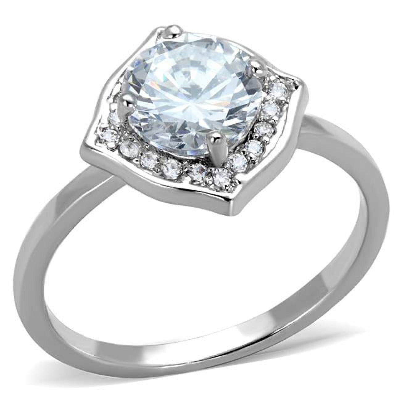 Women Rhodium Brass Ring with AAA Grade CZ in Clear - Size 9