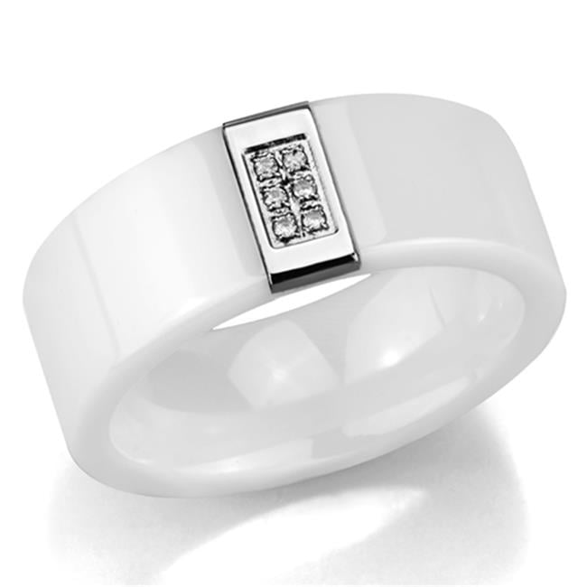 Picture of Alamode 3W952-6 Women High Polished Stainless Steel Ring with Ceramic in White - Size 6
