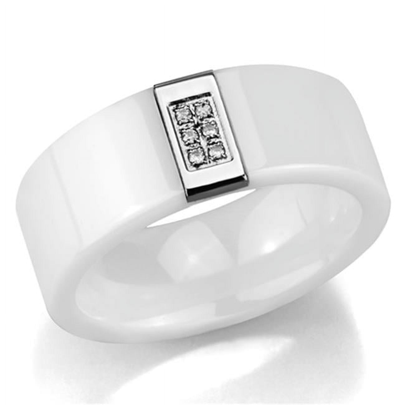 Picture of Alamode 3W952-7 Women High Polished Stainless Steel Ring with Ceramic in White - Size 7