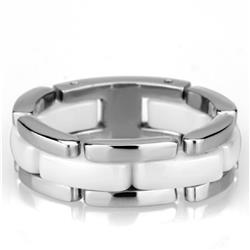 Picture of Alamode 3W973-7 Women High Polished Stainless Steel Ring with Ceramic in White - Size 7