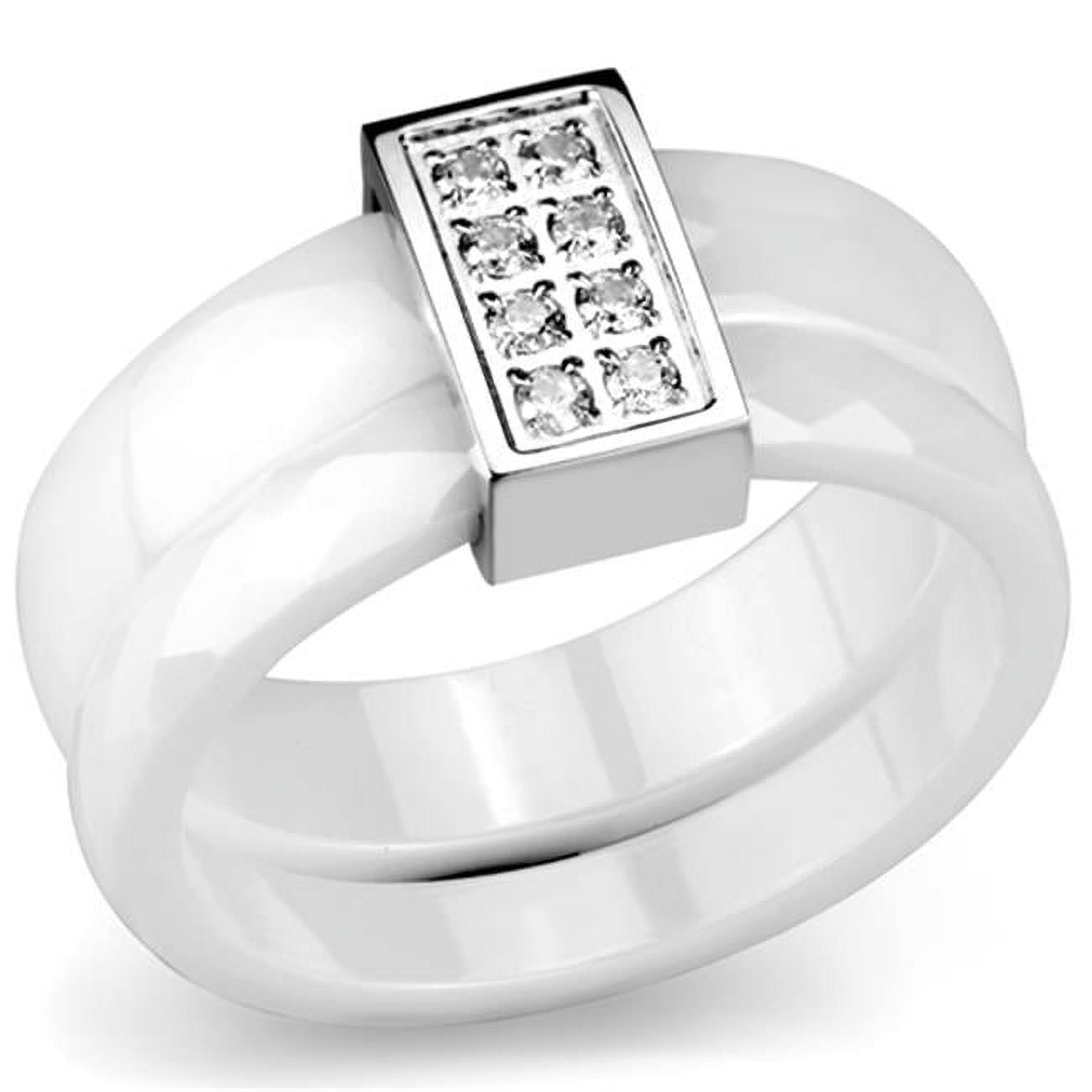 Picture of Alamode 3W979-6 Women High Polished Stainless Steel Ring with Ceramic in White - Size 6