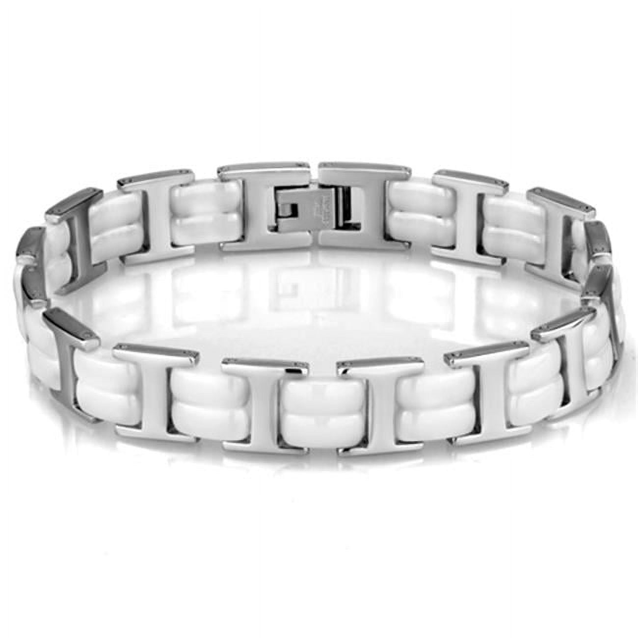 Picture of Alamode 3W997-8.25 Women High Polished Stainless Steel Bracelet with Ceramic in White - 8.25 in.
