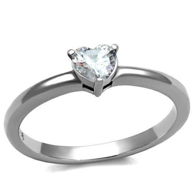 TK2904-8 Women High Polished Stainless Steel Ring with AAA Grade CZ in Clear - Size 8