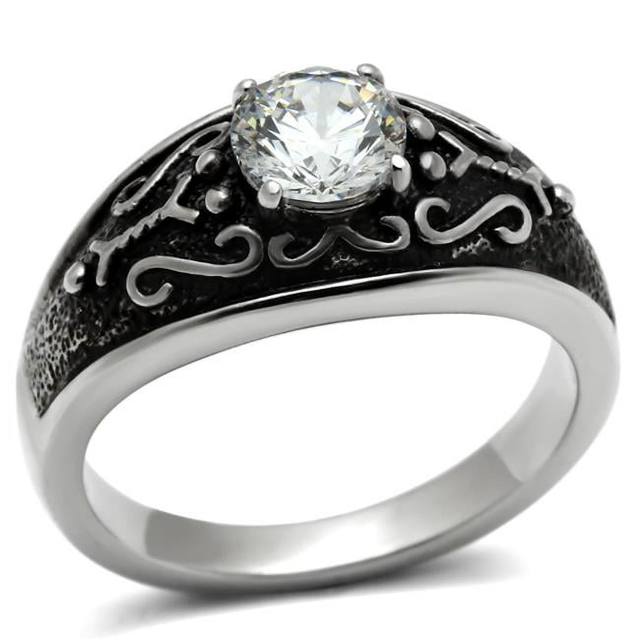 Men High Polished Stainless Steel Ring with AAA Grade CZ in Clear - Size 8