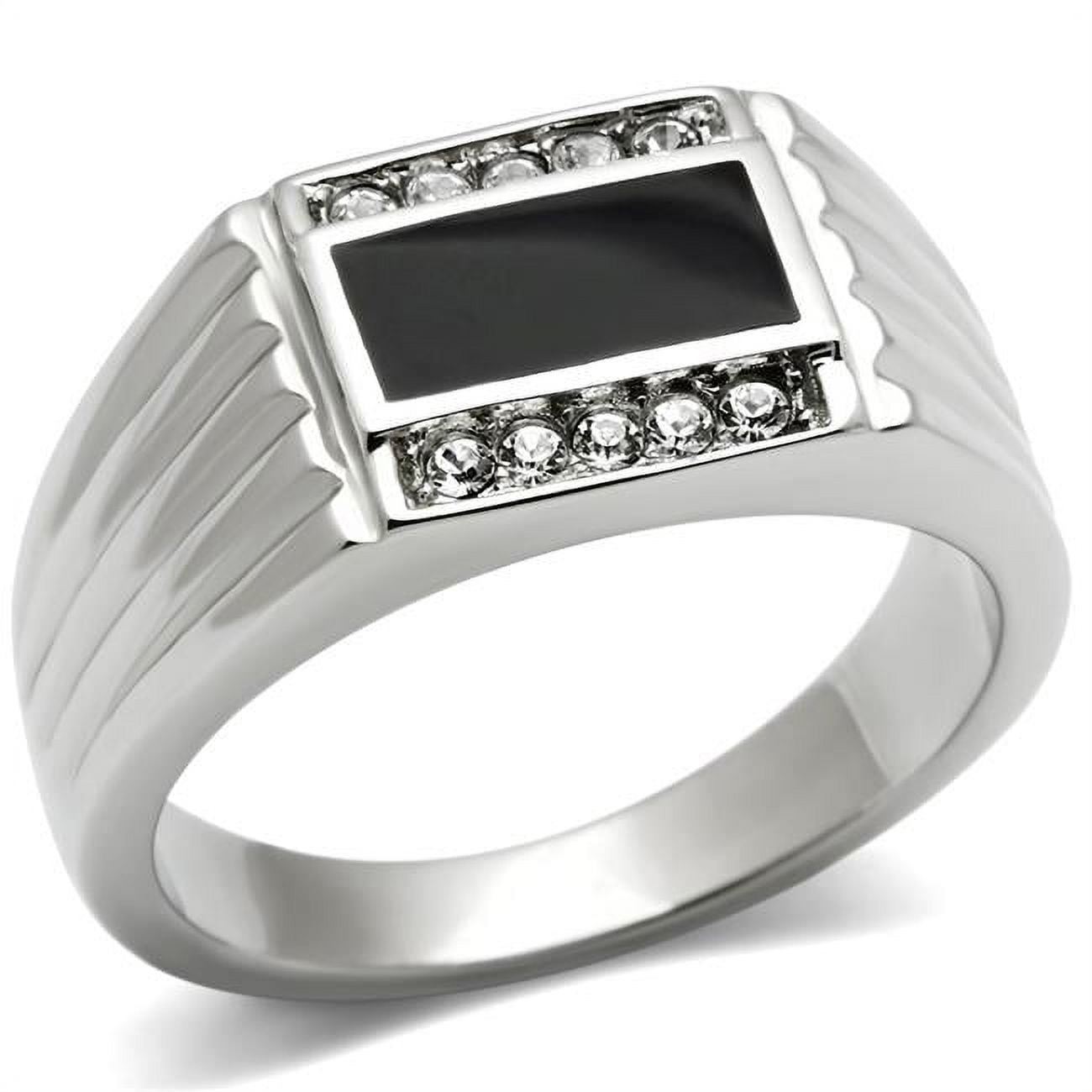 TK386-12 Men High Polished Stainless Steel Ring with Top Grade Crystal in Clear - Size 12