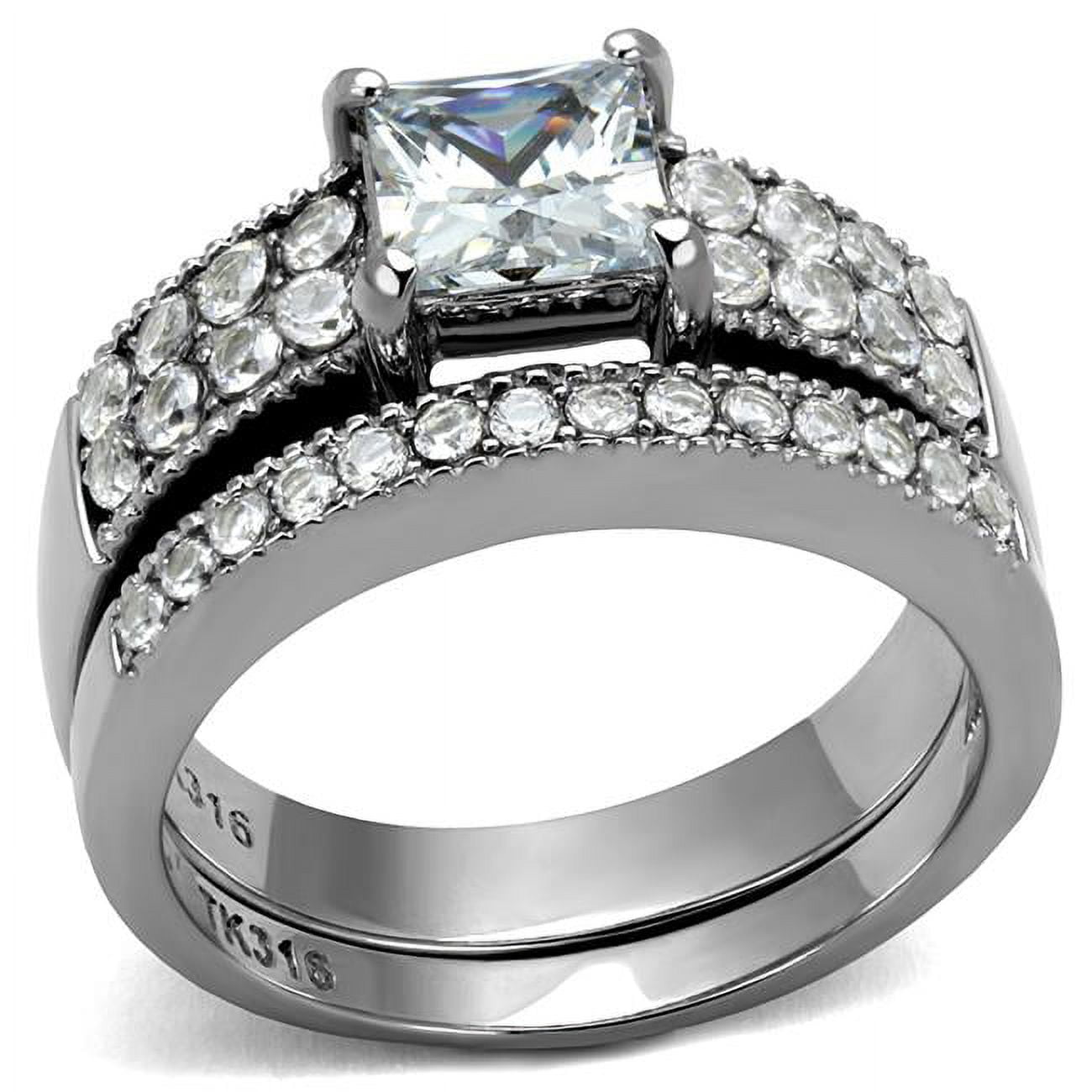 TK2915-8 Women High Polished Stainless Steel Ring with AAA Grade CZ in Clear - Size 8