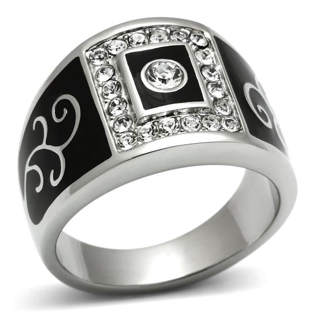 Men High Polished Stainless Steel Ring with Top Grade Crystal in Clear - Size 12