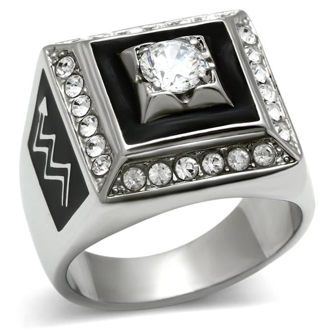 TK493-8 Men High Polished Stainless Steel Ring with AAA Grade CZ in Clear - Size 8