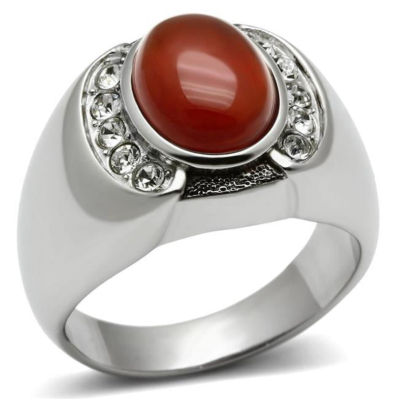 Men High Polished Stainless Steel Ring with Semi-Precious in Siam - Size 12