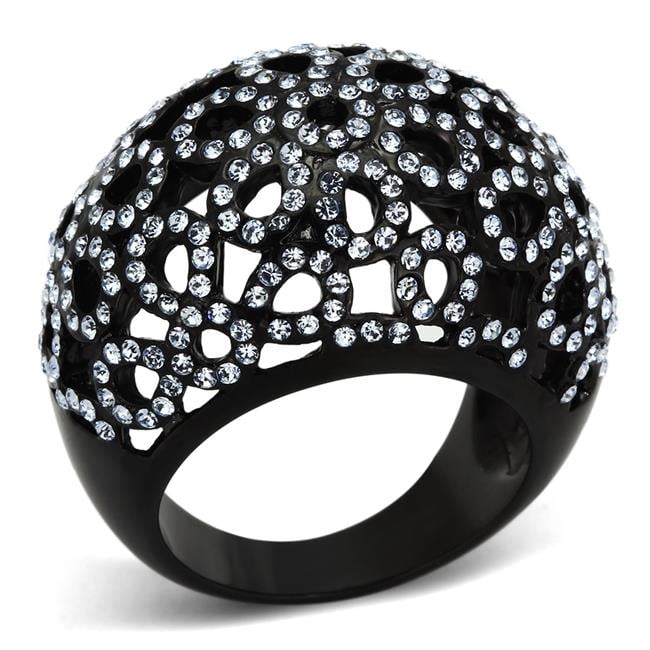 TK1003-8 Women IP Black Stainless Steel Ring with Top Grade Crystal in Light Sapphire - Size 8