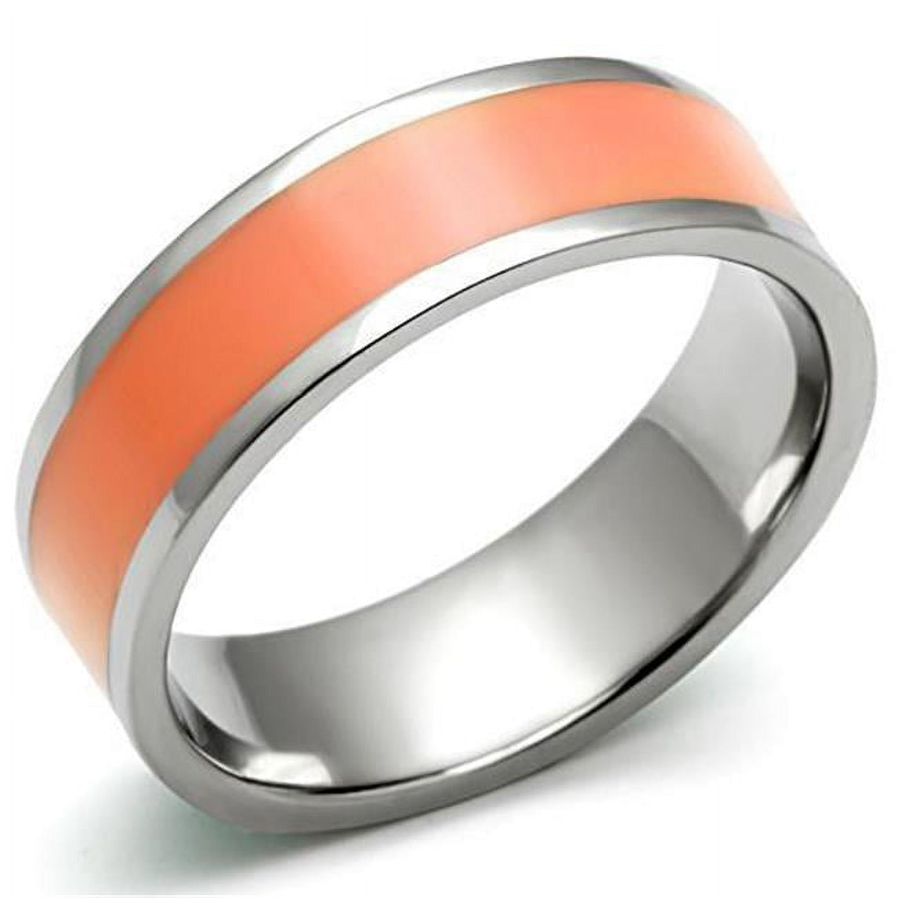 Women High Polished Stainless Steel Ring with Epoxy in Orange - Size 7