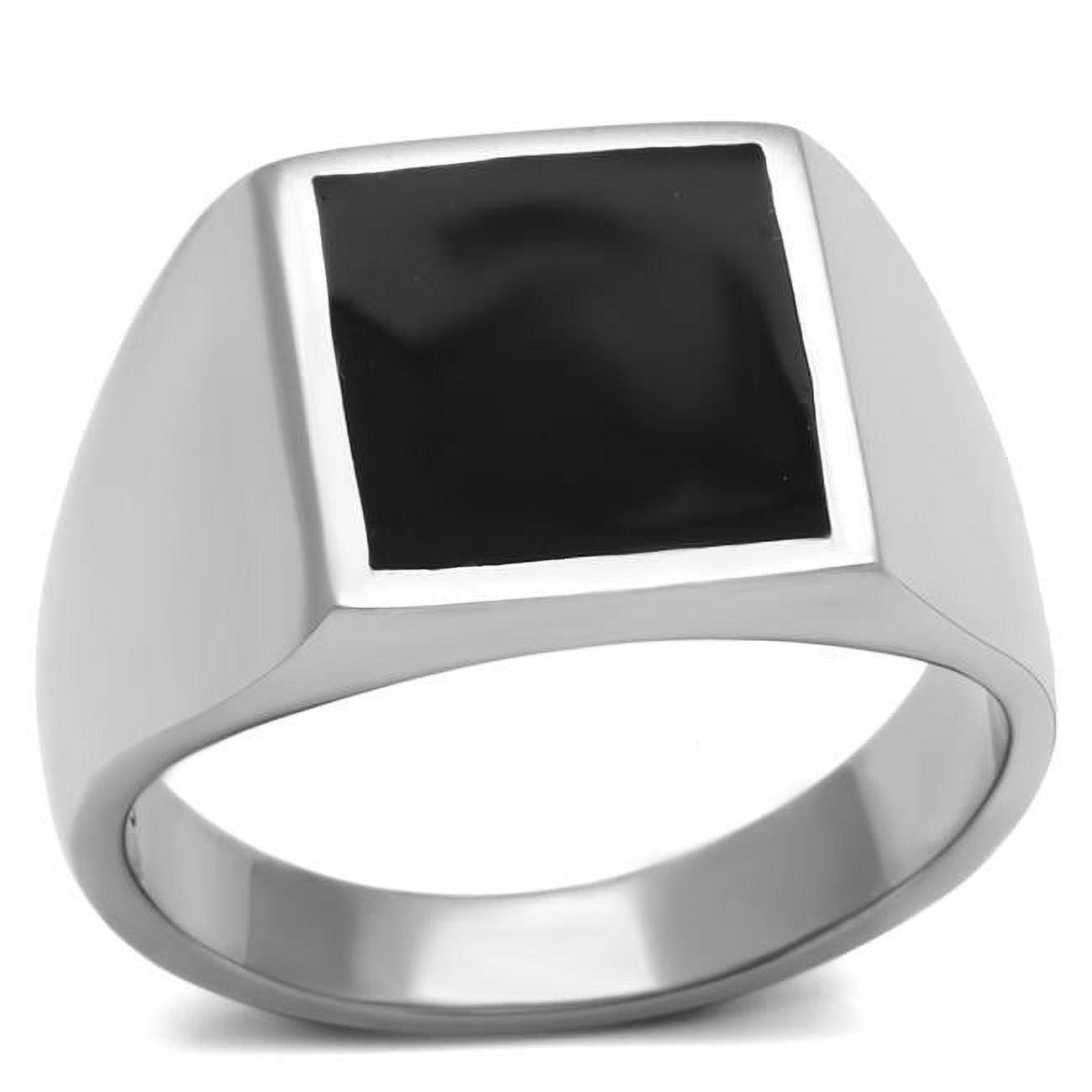 Men High Polished Stainless Steel Ring with Epoxy in Jet - Size 11