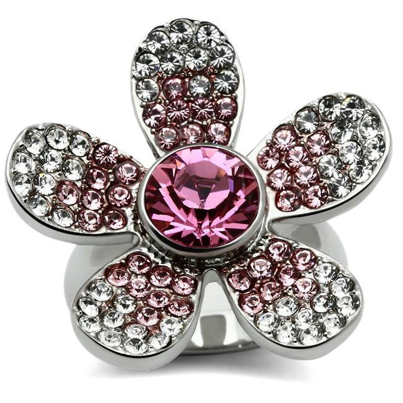 TK654-8 Women High Polished Stainless Steel Ring with Top Grade Crystal in Rose - Size 8