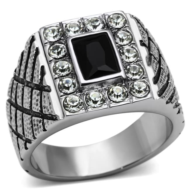TK700-12 Men High Polished Stainless Steel Ring with Synthetic in Jet - Size 12