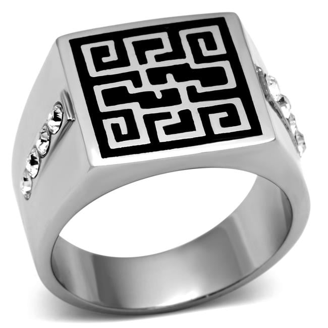 TK703-11 Men High Polished Stainless Steel Ring with Top Grade Crystal in Clear - Size 11