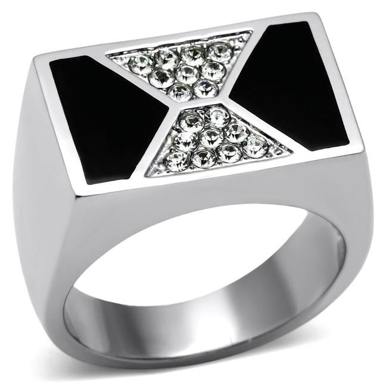 TK708-13 Men High Polished Stainless Steel Ring with Top Grade Crystal in Clear - Size 13