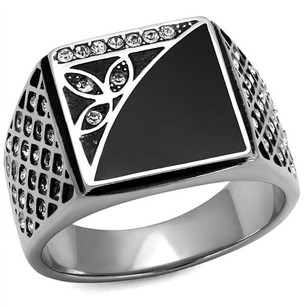 TK711-8 Men High Polished Stainless Steel Ring with Top Grade Crystal in Clear - Size 8