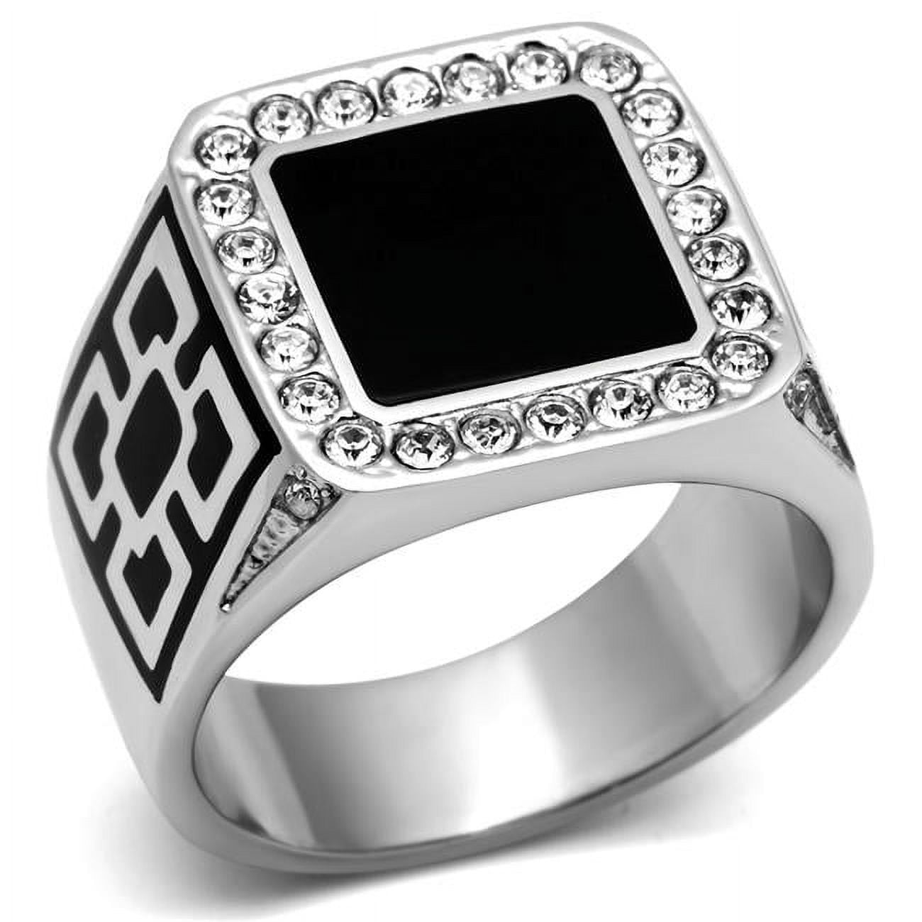TK713-13 Men High Polished Stainless Steel Ring with Top Grade Crystal in Clear - Size 13