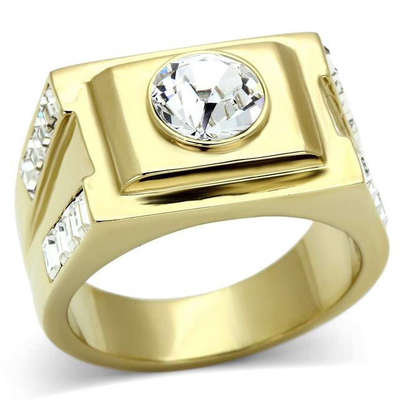 Men IP Gold Stainless Steel Ring with Top Grade Crystal in Clear - Size 9