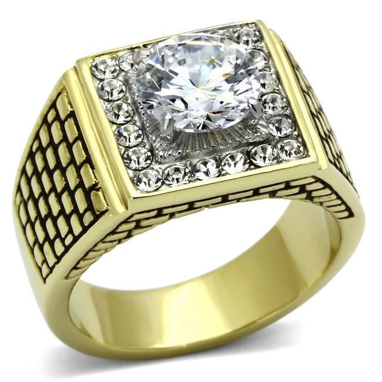 TK735-8 Men Two-Tone IP Gold Stainless Steel Ring with AAA Grade CZ in Clear - Size 8