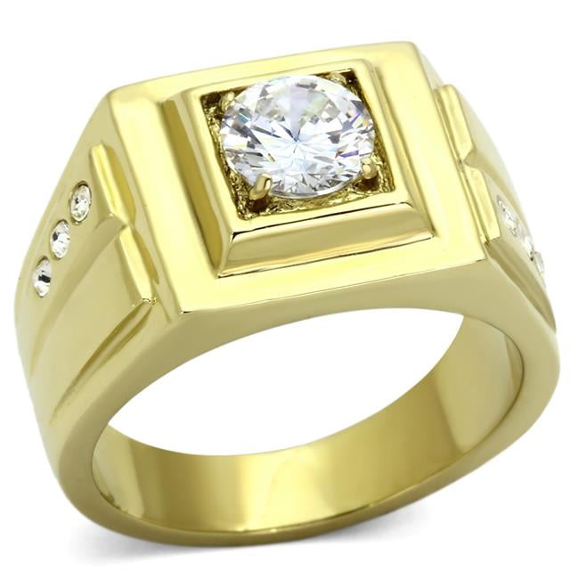Men IP Gold Stainless Steel Ring with AAA Grade CZ in Clear - Size 10