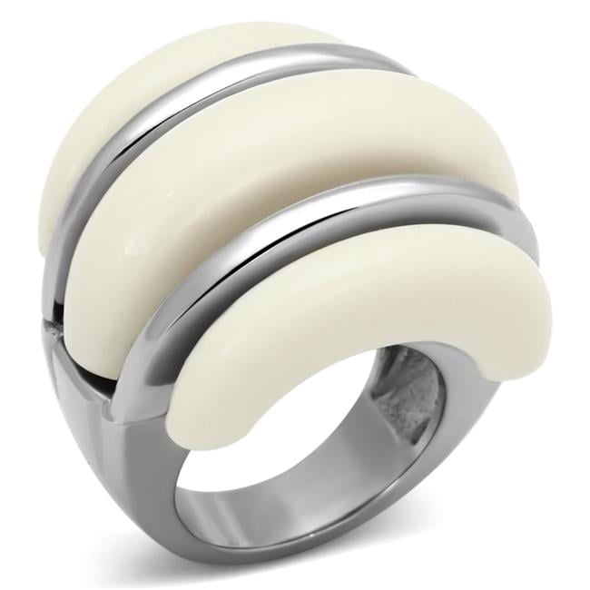 TK807-8 Women High Polished Stainless Steel Ring with Synthetic in Citrine Yellow - Size 8