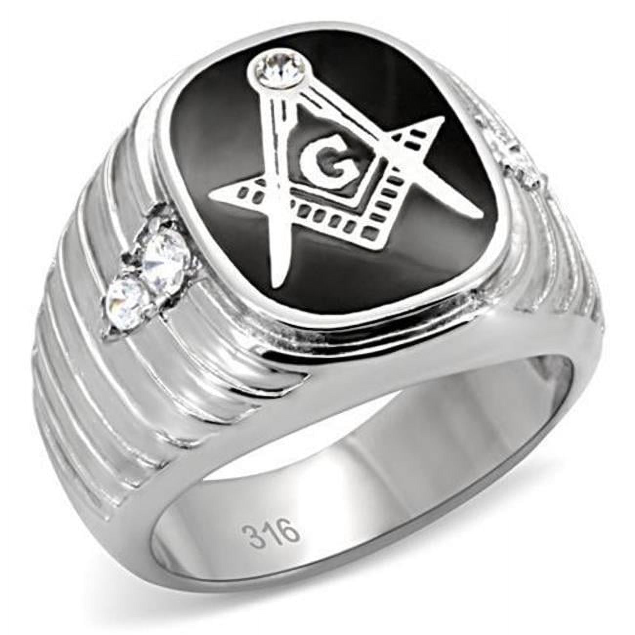 TK8X024-13 Men High Polished Stainless Steel Ring with Top Grade Crystal in Clear - Size 13