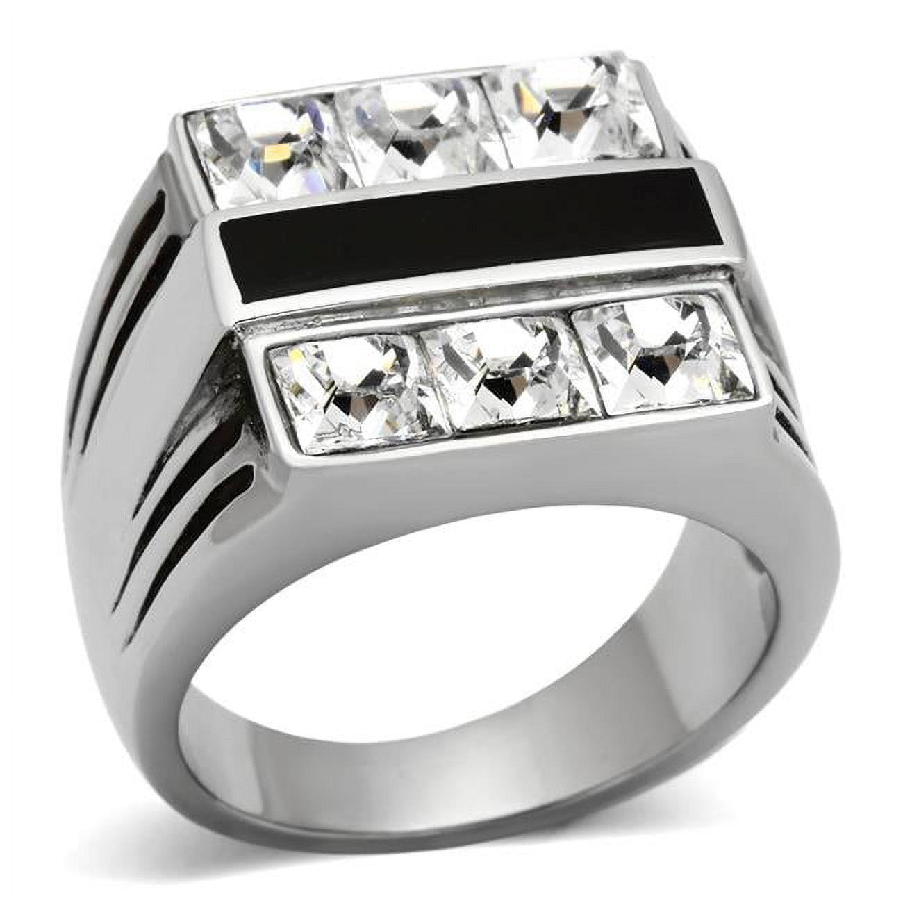 TK920-12 Men High Polished Stainless Steel Ring with Top Grade Crystal in Clear - Size 12