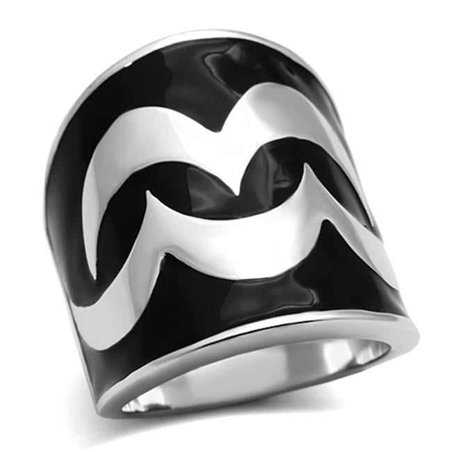 Women High Polished Stainless Steel Ring with Epoxy in Jet - Size 5