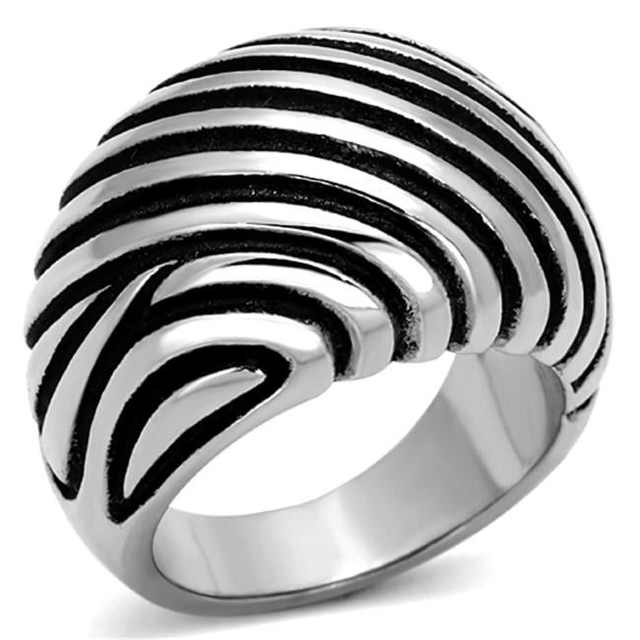 Women High Polished Stainless Steel Ring with Epoxy in Jet - Size 7