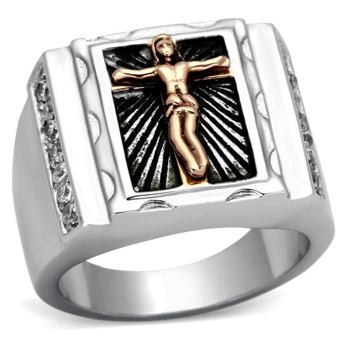Men Two-Tone IP Rose Gold Stainless Steel Ring with AAA Grade CZ in Clear - Size 11