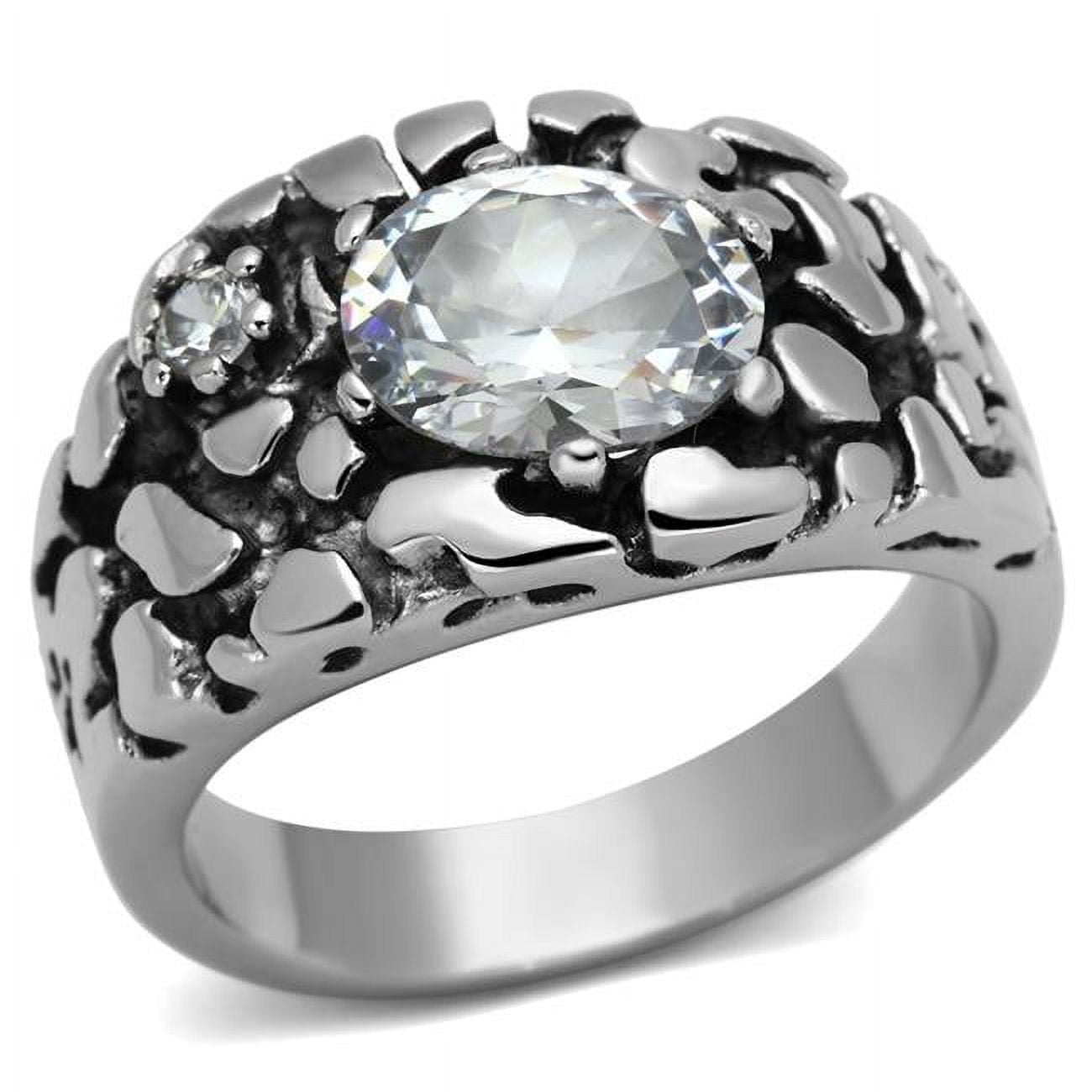 Men High Polished Stainless Steel Ring with AAA Grade CZ in Clear - Size 10