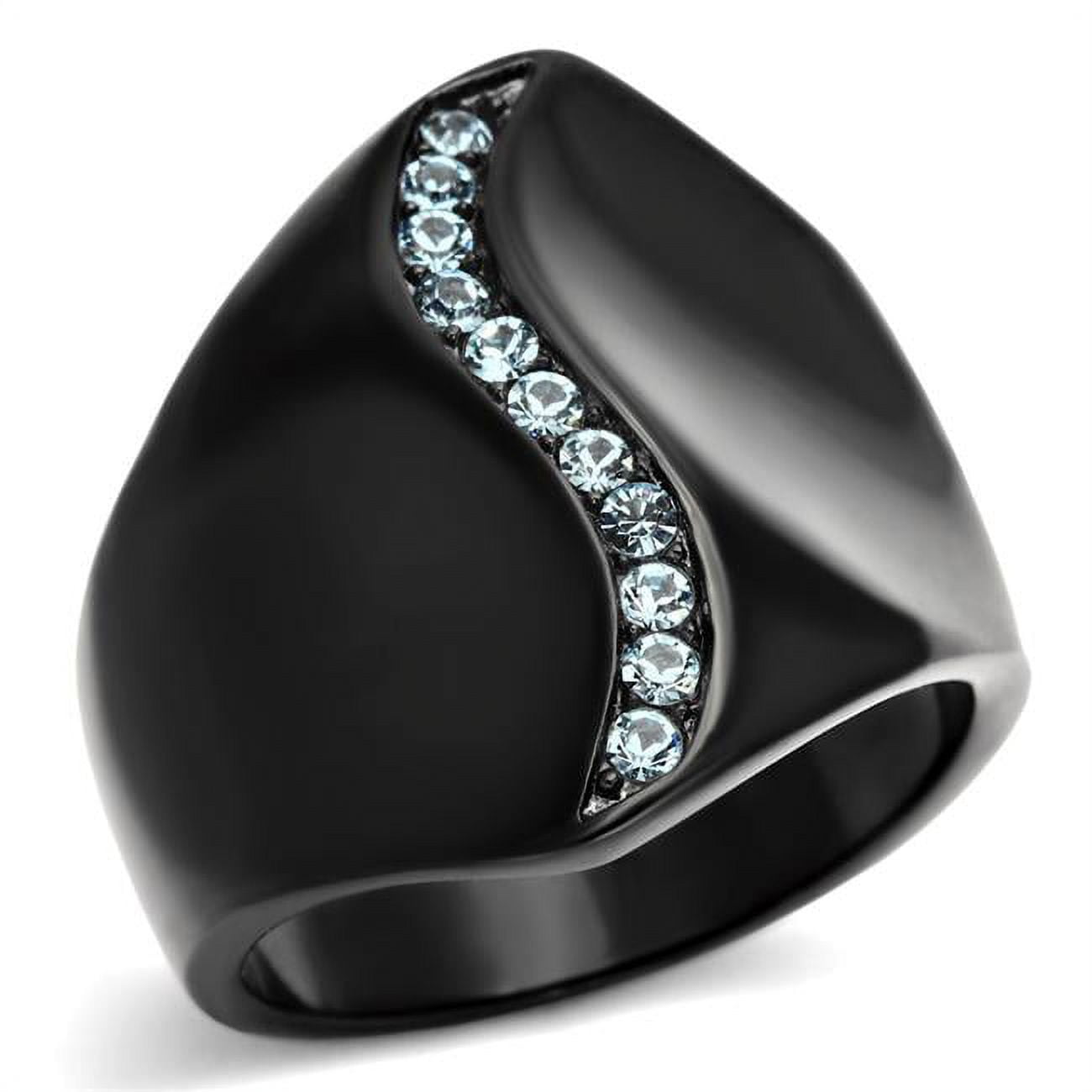 Women IP Black Stainless Steel Ring with Top Grade Crystal in Sea Blue - Size 9