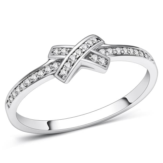 TS075-9 Women Rhodium 925 Sterling Silver Ring with AAA Grade CZ in Clear - Size 9