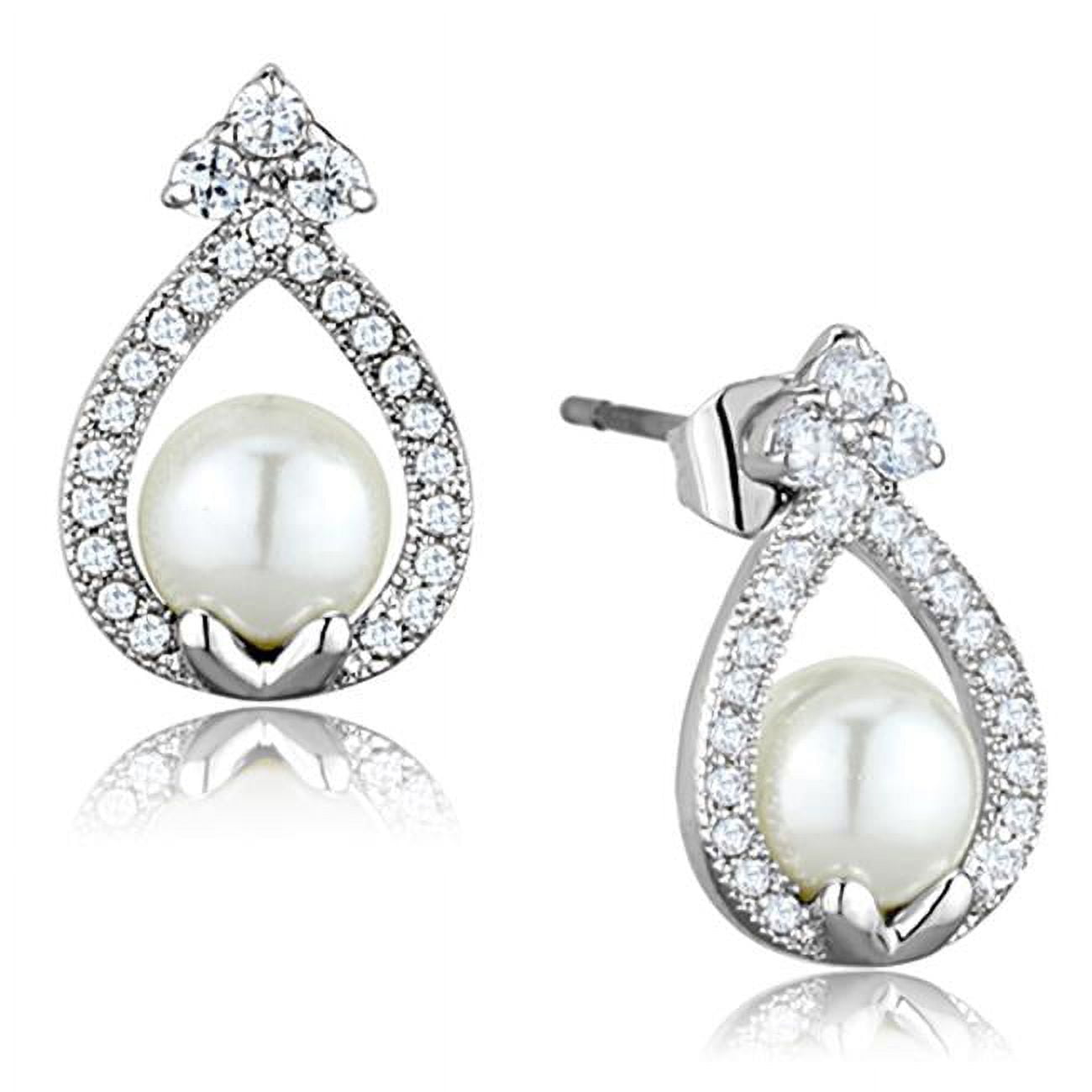 Picture of Alamode 3W665 Women Rhodium Brass Earrings with Synthetic in White