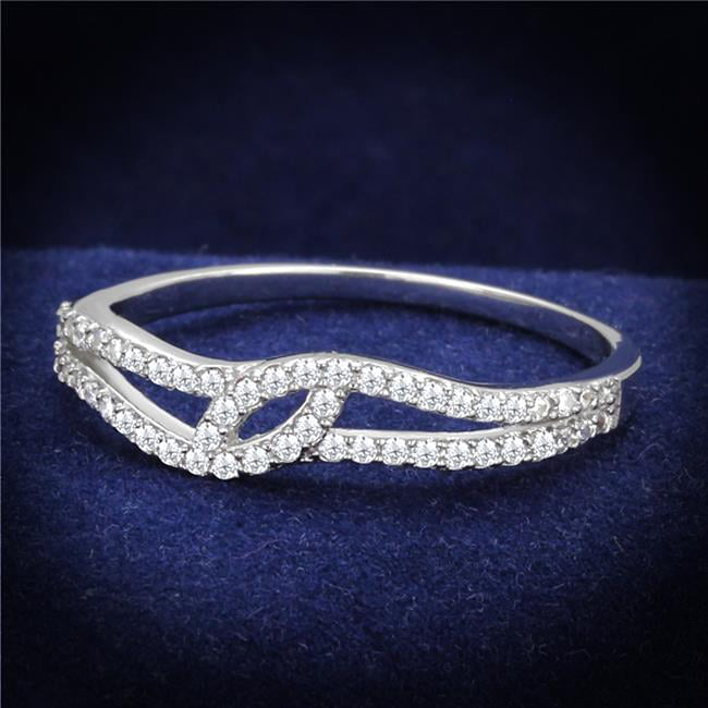 TS202-7 Women Rhodium 925 Sterling Silver Ring with AAA Grade CZ in Clear - Size 7