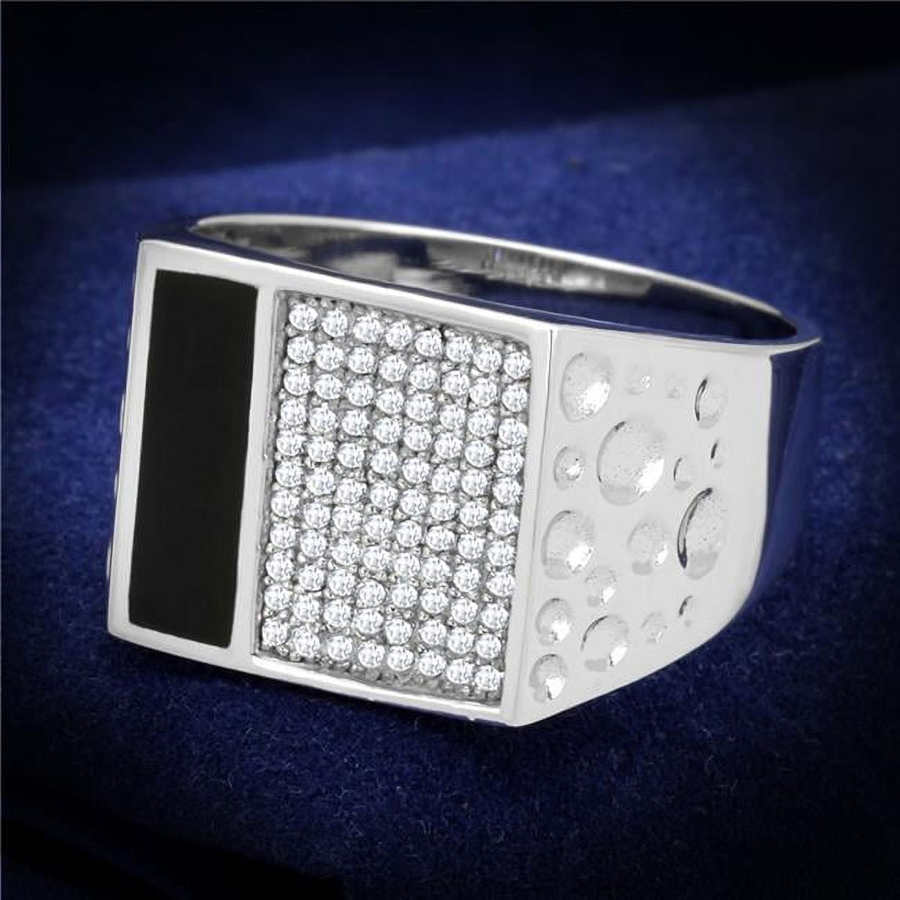Men Rhodium 925 Sterling Silver Ring with AAA Grade CZ in Clear - Size 9