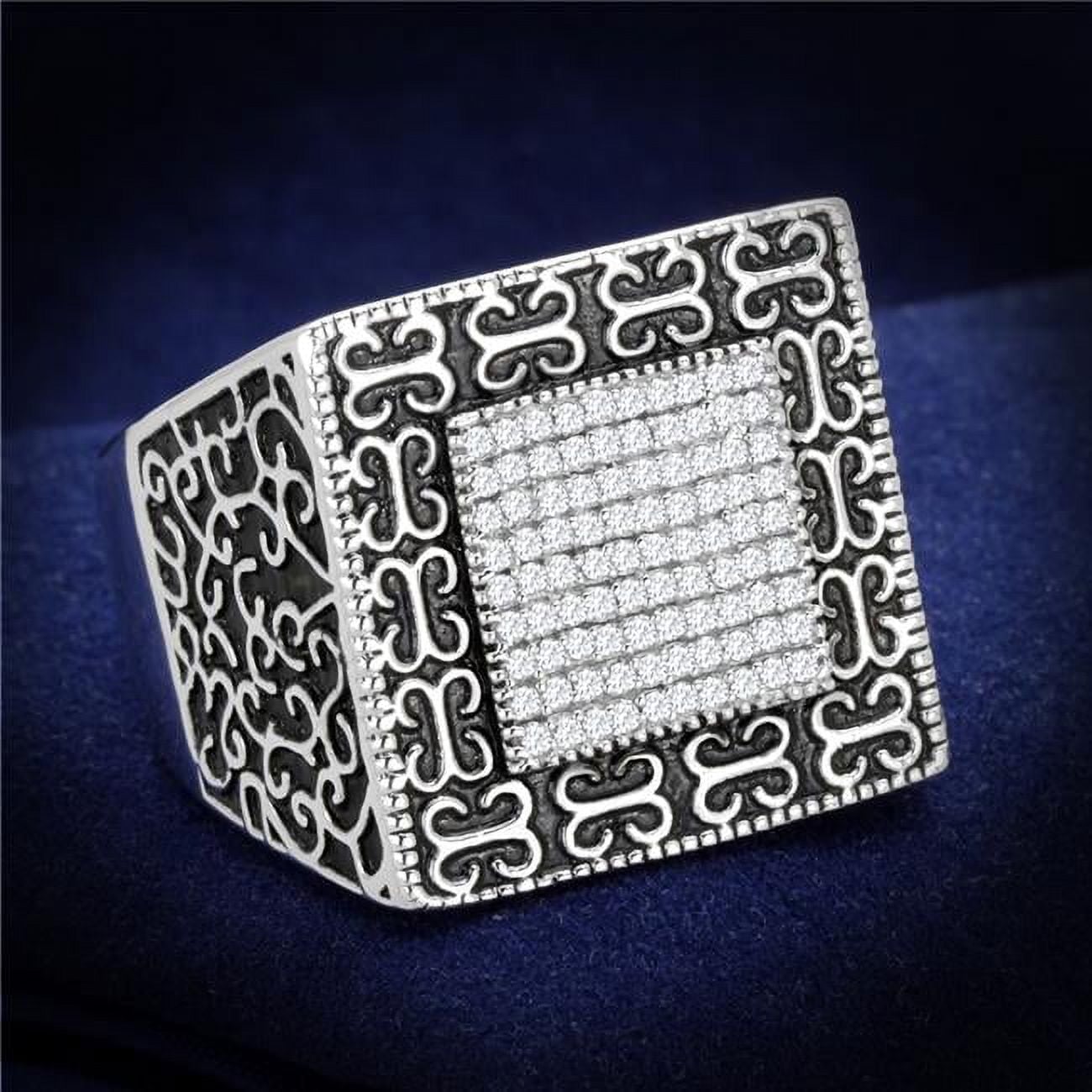 Men Rhodium 925 Sterling Silver Ring with AAA Grade CZ in Clear - Size 9