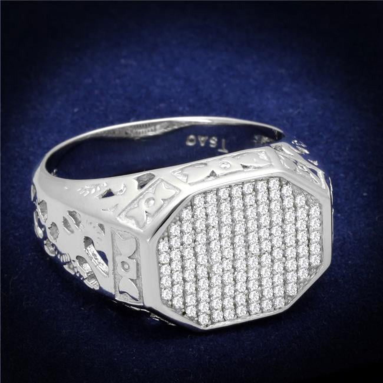 Men Rhodium 925 Sterling Silver Ring with AAA Grade CZ in Clear - Size 10