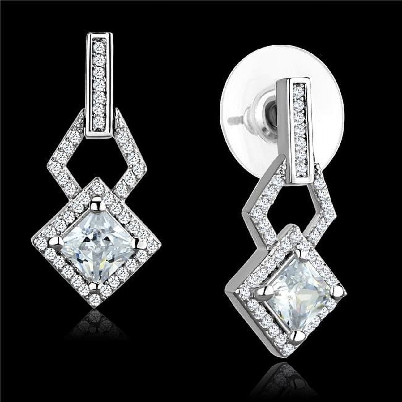 TS291 Women Rhodium 925 Sterling Silver Earrings with AAA Grade CZ in Clear