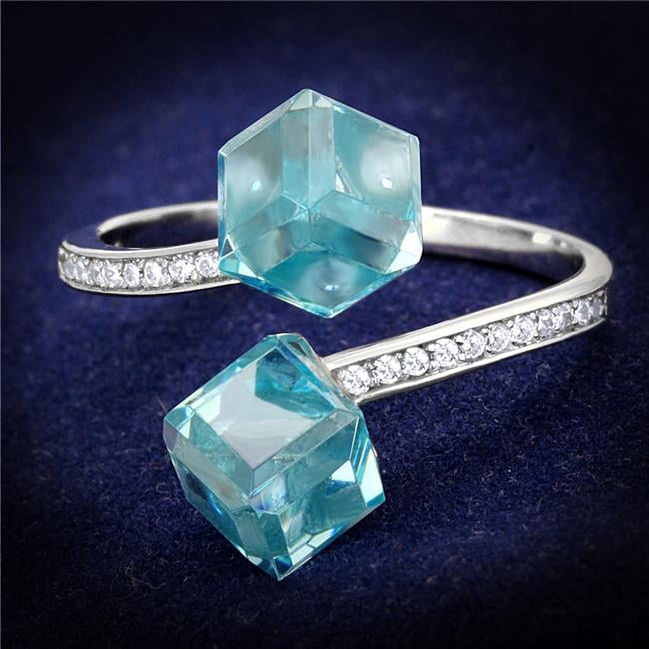 TS317-5 Women Rhodium 925 Sterling Silver Ring with AAA Grade CZ in Sea Blue - Size 5